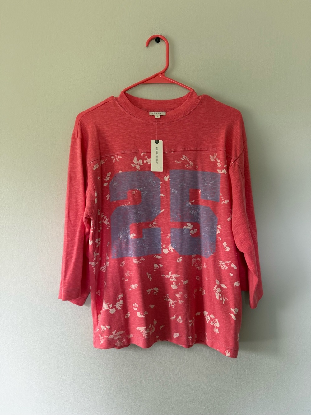 Anthropologie Pilcro 3/4 sleeve varsity tee red floral